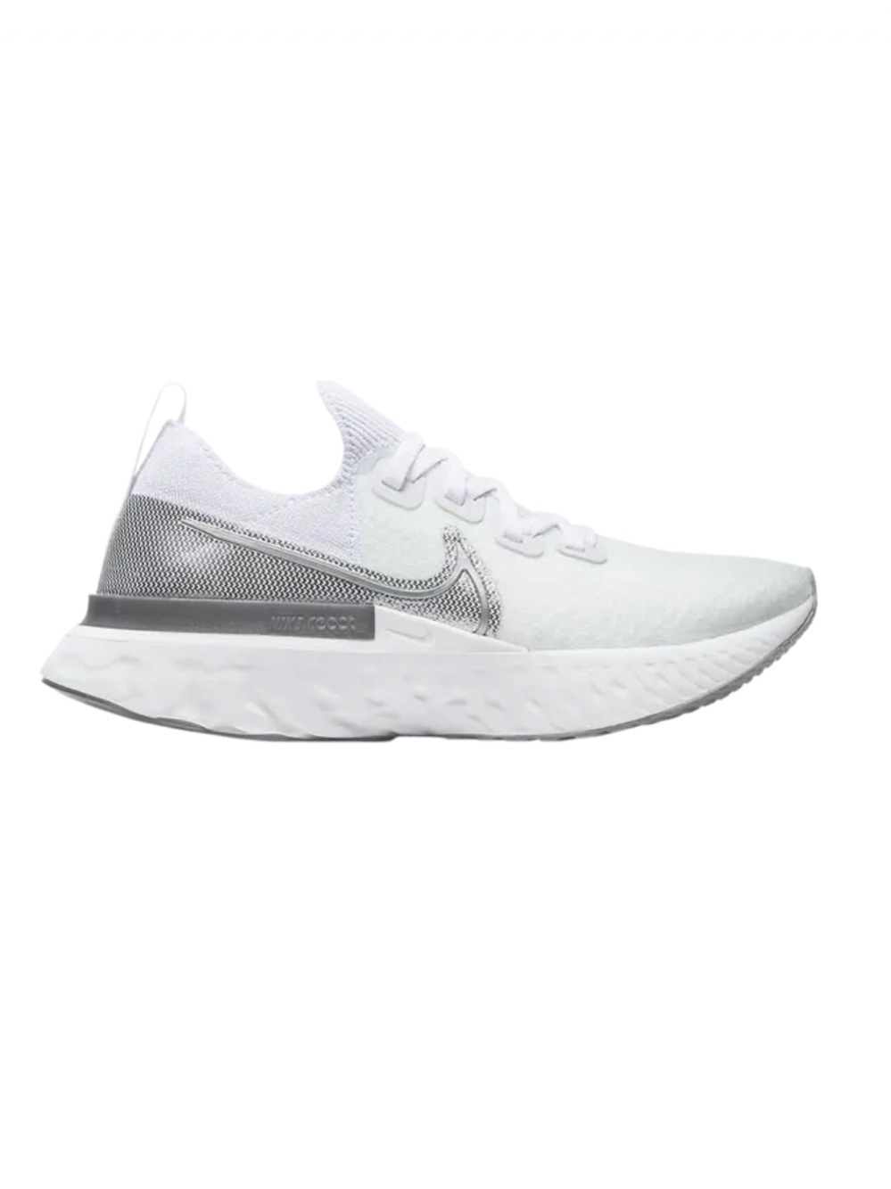 Nike womens 9.5 React Infinity Run Flyknit 'White Metallic Silver' running shoes